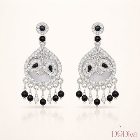 Elegant leaf chandbali drop earrings with stone detailing