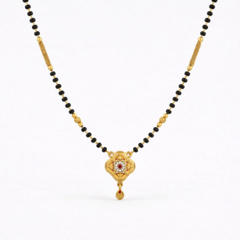 Royal Floral Ruby Mangalsutra Necklace with Crystal Halo