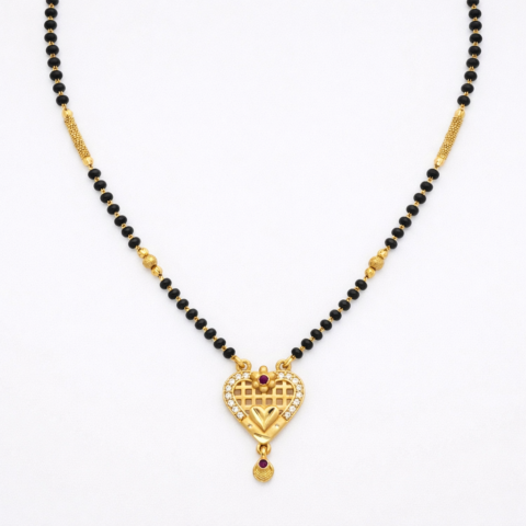 Elegant Heart Lattice Mangalsutra Necklace with Ruby Accent