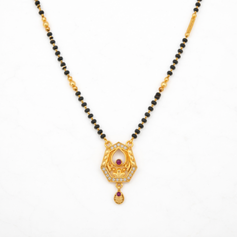 Elegant Hexagon Ruby Drop Mangalsutra Necklace