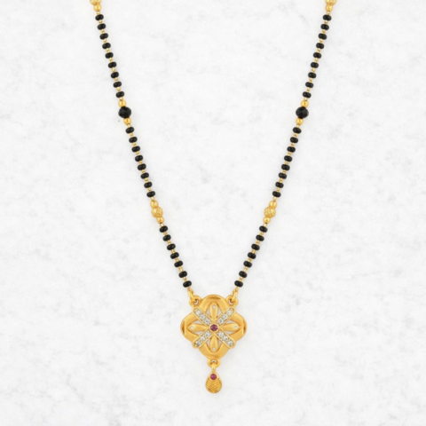 Royal Floral Crystal Mangalsutra Necklace with Ruby Drop