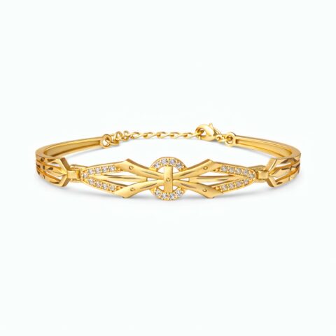 Elegant Crystal Bow Gold Plated Bracelet for Women