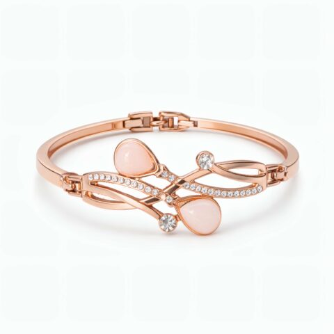 Elegant Pink Stone Gold Bracelet for Women