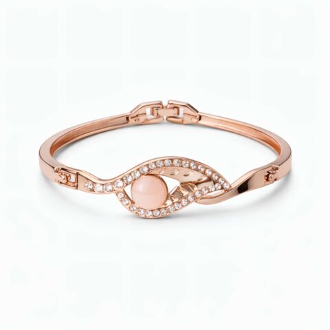 Elegant Eye Shape Pink Stone Gold Bracelet for Women