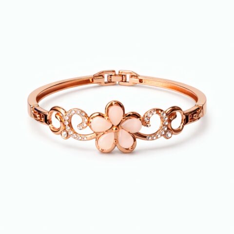 Elegant Rose Gold Floral Stone Bracelet for Women