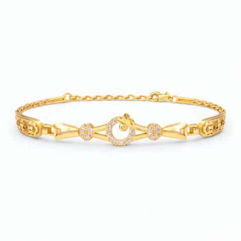 Elegant Crystal Circle Charm Gold Plated Bracelet for Women