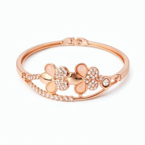 Elegant Floral Crystal Gold Plated Bracelet for Women
