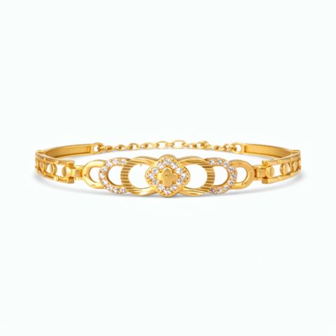 Elegant Crystal Floral Link Gold Plated Bracelet for Women