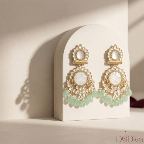Luxury kundan chandbali drop earrings with intricate stone detailing