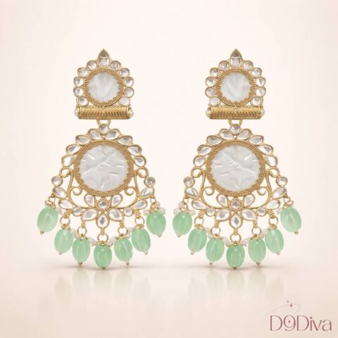 Luxury kundan chandbali drop earrings with intricate stone detailing