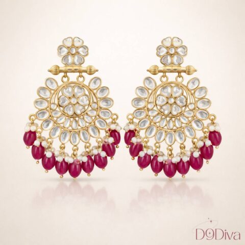 Elegant kundan chandbali earrings with intricate stone work and bead drops
