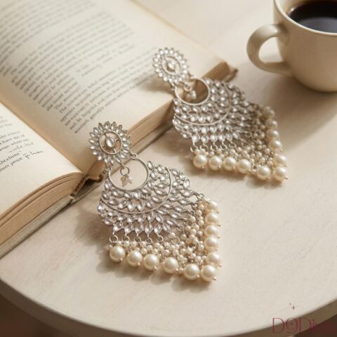 Premium floral kundan chandelier earrings for women