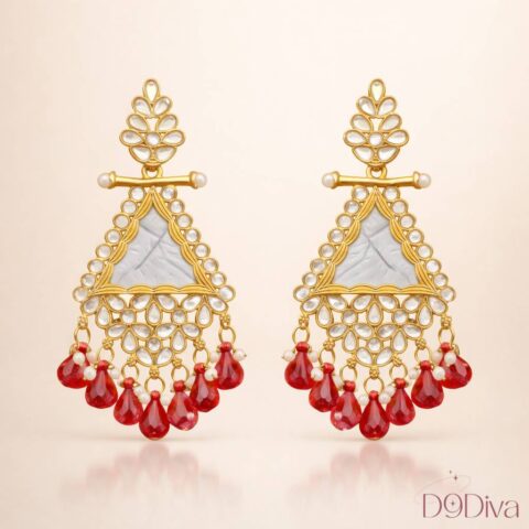 kundan chandelier earrings with intricate stone detailing and drop design