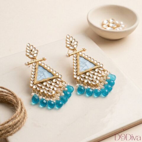 kundan chandelier earrings with intricate stone detailing and drop design
