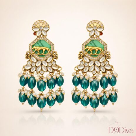 Luxury kundan chandelier earrings with tiger motif design