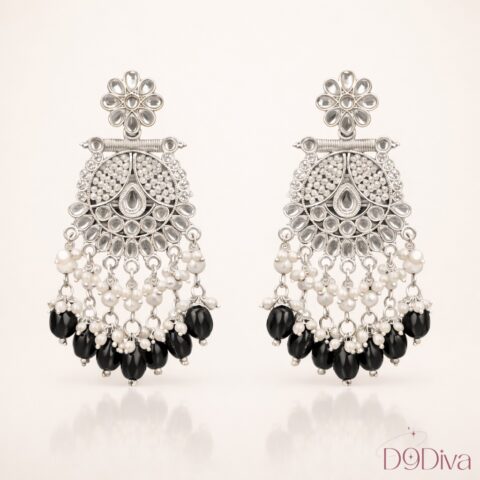 Elegant pearl chandbali earrings with intricate design and pearl drops