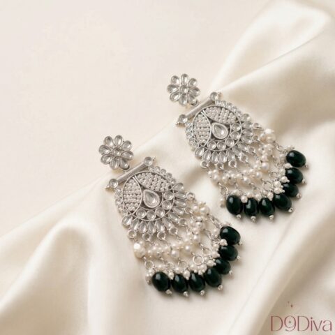 Elegant pearl chandbali earrings with intricate design and pearl drops