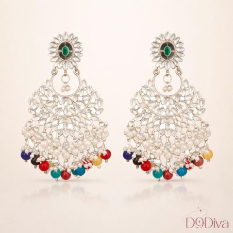 Elegant floral pearl chandbali earrings with intricate design and pearl drops