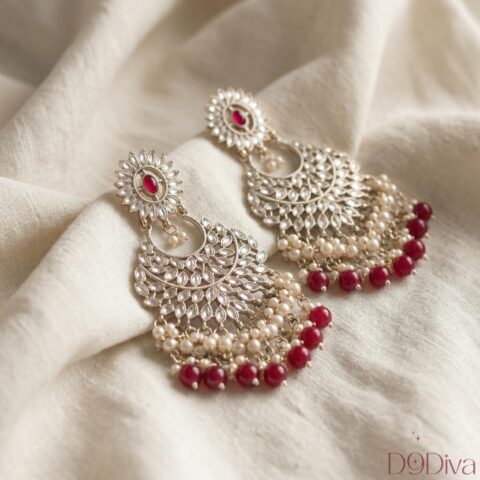 Elegant floral pearl chandbali earrings with intricate design and pearl drops