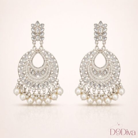 Pearl Chandbali Earrings with intricate design and pearl drops for women