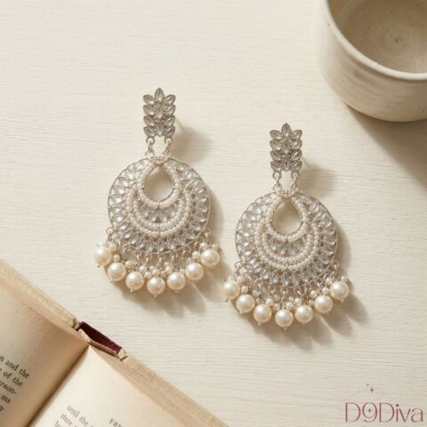 Pearl Chandbali Earrings with intricate design and pearl drops for women